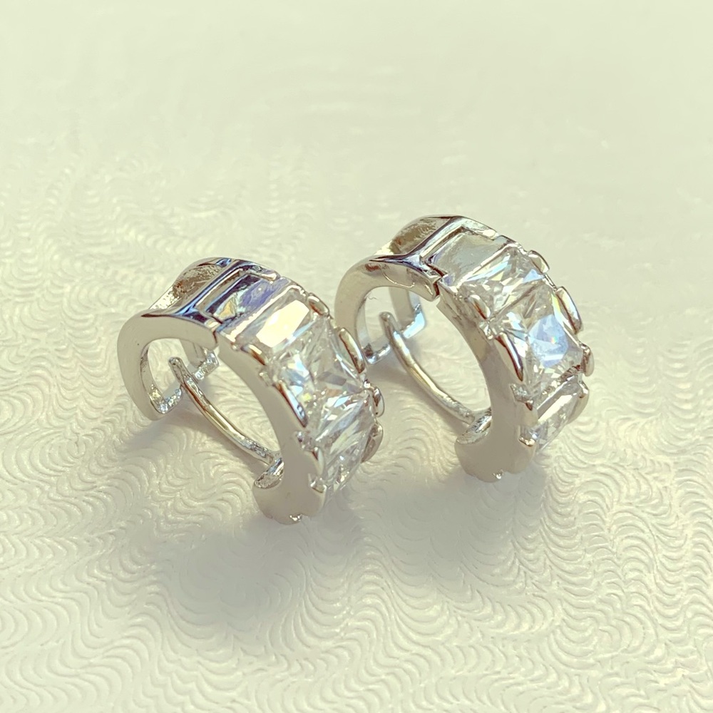 Stainless Steel Rhinestone Huggie Earrings